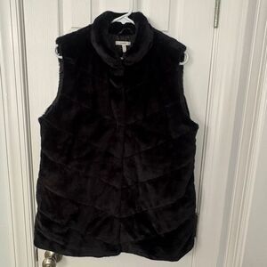 Maunco Faux Fur Coat vest Women’s Size Large Black Soft Plush Jacket vest
